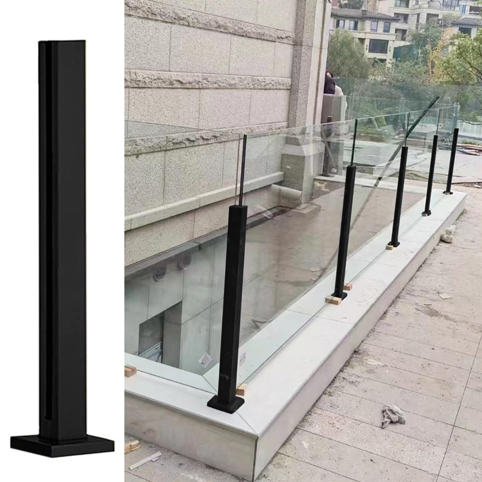 Barandilla de vidrio con poste negro de 150 cm para disfrutar las vistas de tu terraza