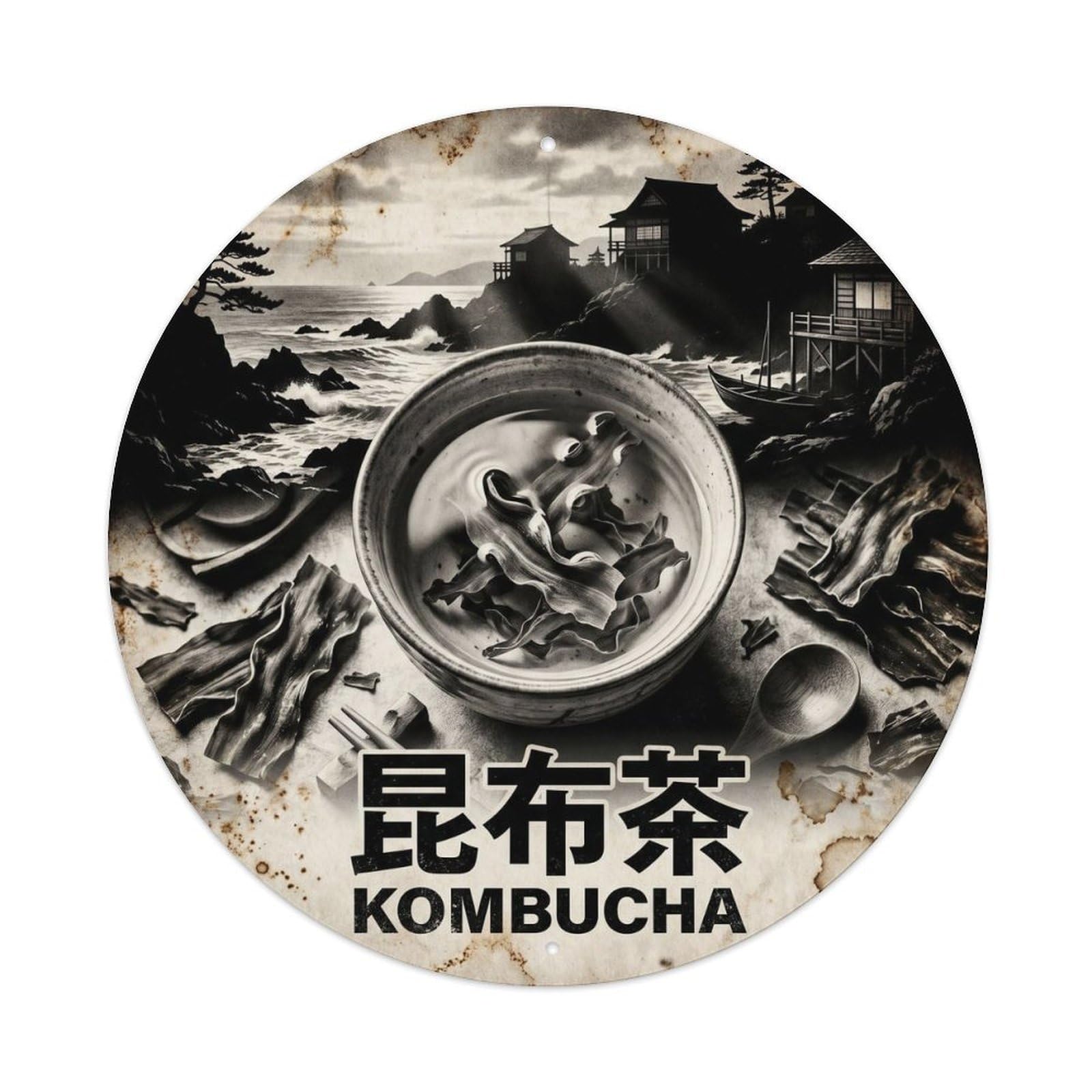 Tea Culture Teahouse Asian Oolong Monochrome Contrast Metal Tin Sign