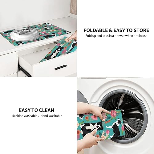 Miniatura 8 de RLDOBOFE Tapete de secado de platos para encimera de cocina, tapete escurridor antideslizante Border Collie Florals, almohadilla de secado de