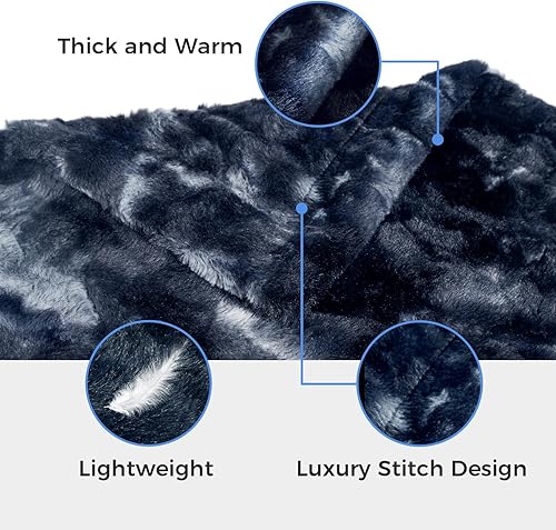 Miniatura 5 de Manta de piel sintética de conejo, 60 x 80 pulgadas, suave, esponjosa, acogedora, cálida, lavable a máquina, manta duradera y lujosa para sofá y