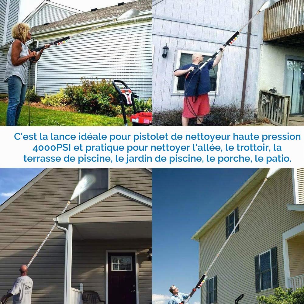 Tiges d'extension pour nettoyeur haute pression - Outils de nettoyage pour nettoyeur haute pression de 120 pouces, lance rechange télescopique, conseils pour buses nettoyage vitres
