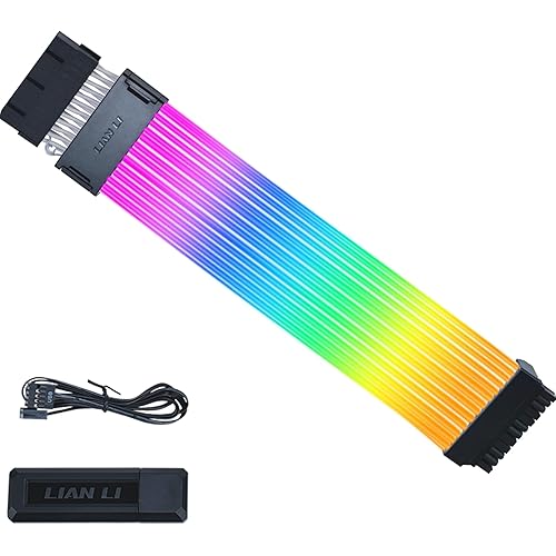 Lian Li Strimer Wireless 24 Pin with Controller (PW24-1W-T) - Addressable RGB Power Extension Cable - 2.4 GHz Wireless Control with 315mm; 12.4 Inch Length - Wireless Controller Included & Required
