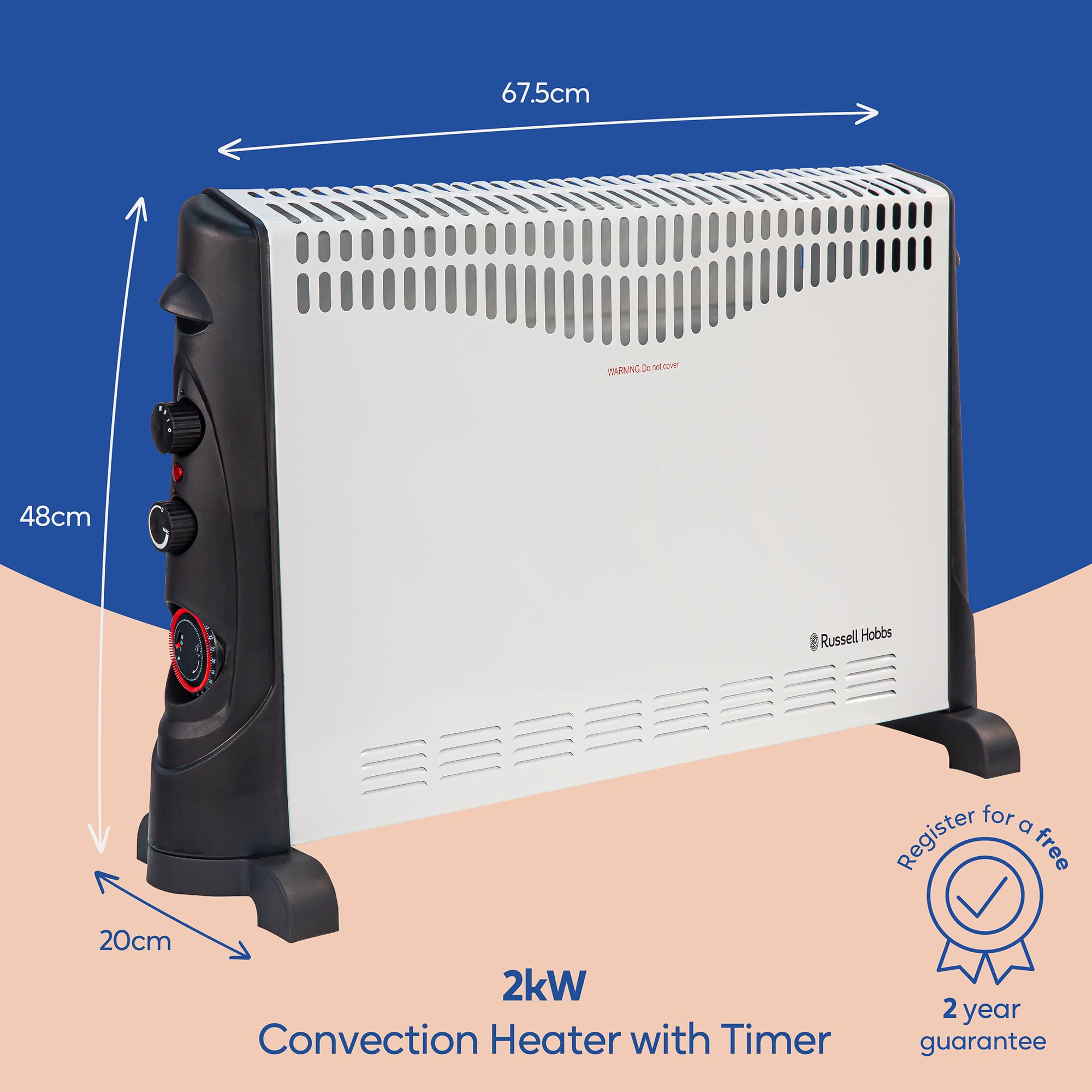 Russell Hobbs 2000W/2KW Electric Convector Heater with 24 Hour Timer in  White, 3 Heat Settings, Overheat Protection, Adjustable Thermostat, 20m²  Room Size, RHCVH4002 with 2 Year Guarantee : Amazon.co.uk: Home u0026 Kitchen