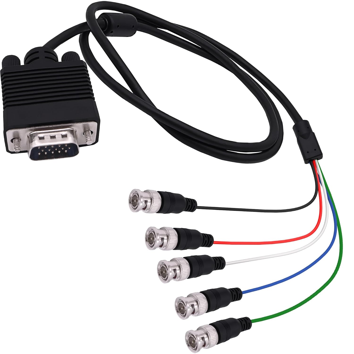 VGA to BNC Adapter Cable HD15 VGA to 5 BNC Male to Male RGBHV Coaxial Monitor Breakout Wire for HDTV PC Projector Large Screen Video Conversion Cable -1.5M