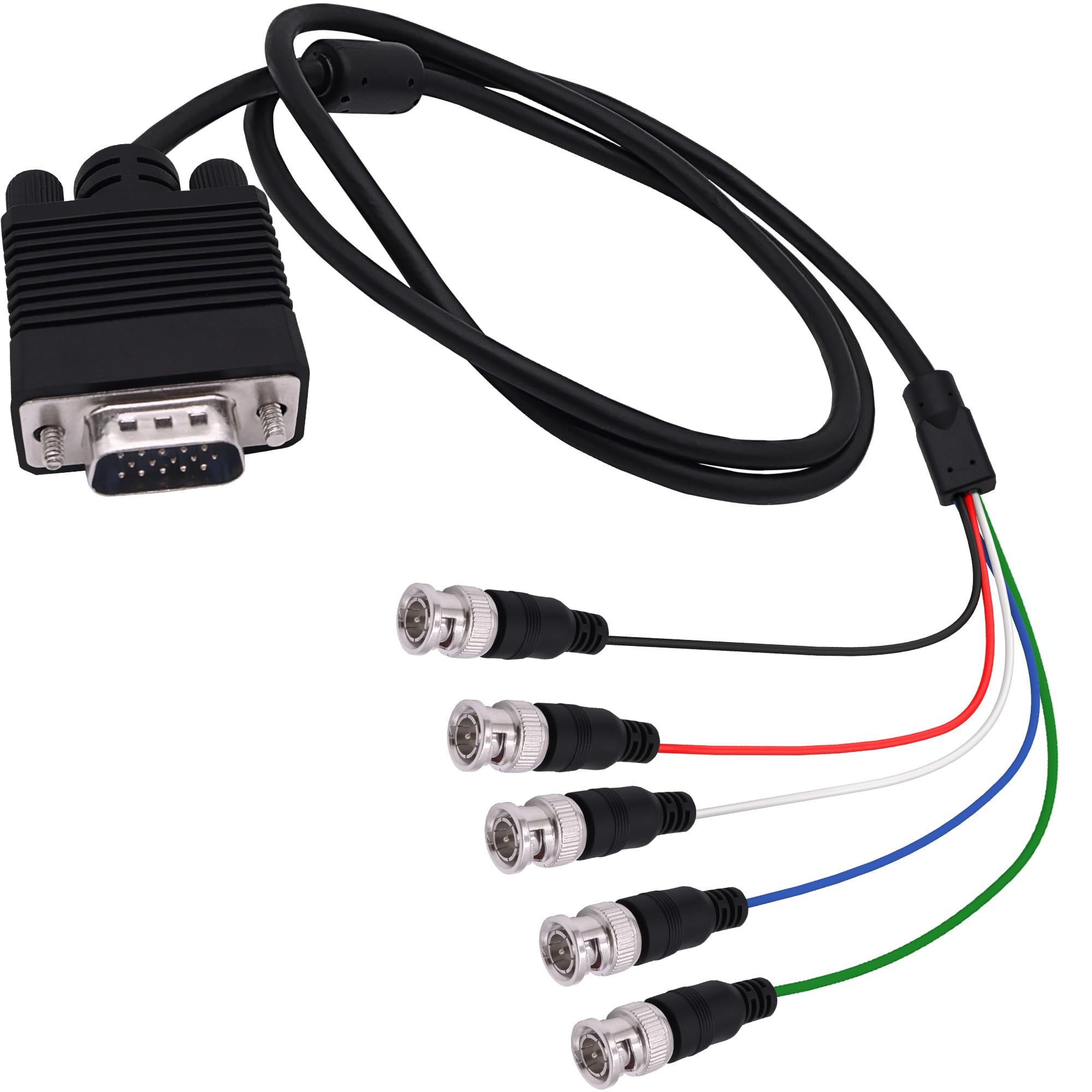 CybNemo VGA to BNC Adapter Cable HD15 VGA to 5 BNC Male to Male RGBHV Coaxial Monitor Breakout Wire for HDTV PC Projector Large Screen Video Conversion Cable -1.5M