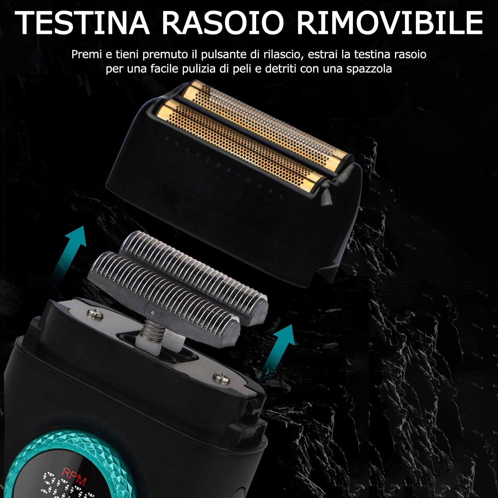 VGR 377 Rasoio Elettrico da Uomo, Rasoio Elettrico per Rasatura del Viso con Doppia Lamina, Motore a 21 Velocità 9000 Giri/min, Rasoi Calvi con Display a LED, Fogli di Titanio, Forniture da Barbiere