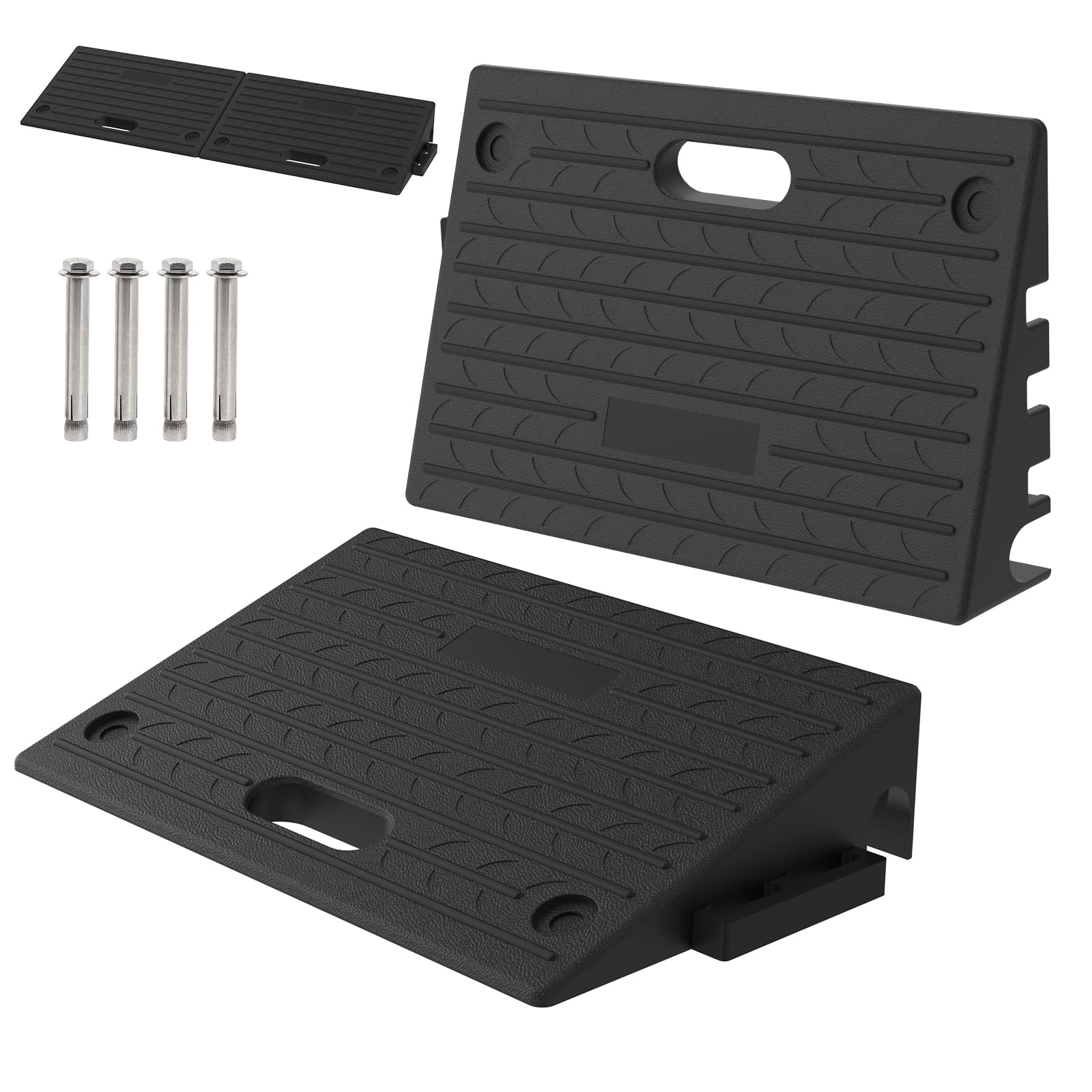 4.3" rise rubber threshold ramp for doorway/cars, step/stair rubber ramp with with non-slip surface for wheelchairs/curb/shed, 2200pounds load capacity.