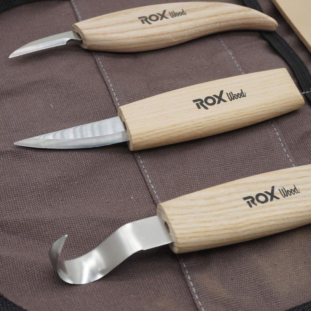 ROX WOOD 153ROX184506 5 PARÇA KAŞIK OYMA BIÇAK SETİ KANVAS ÇANTA