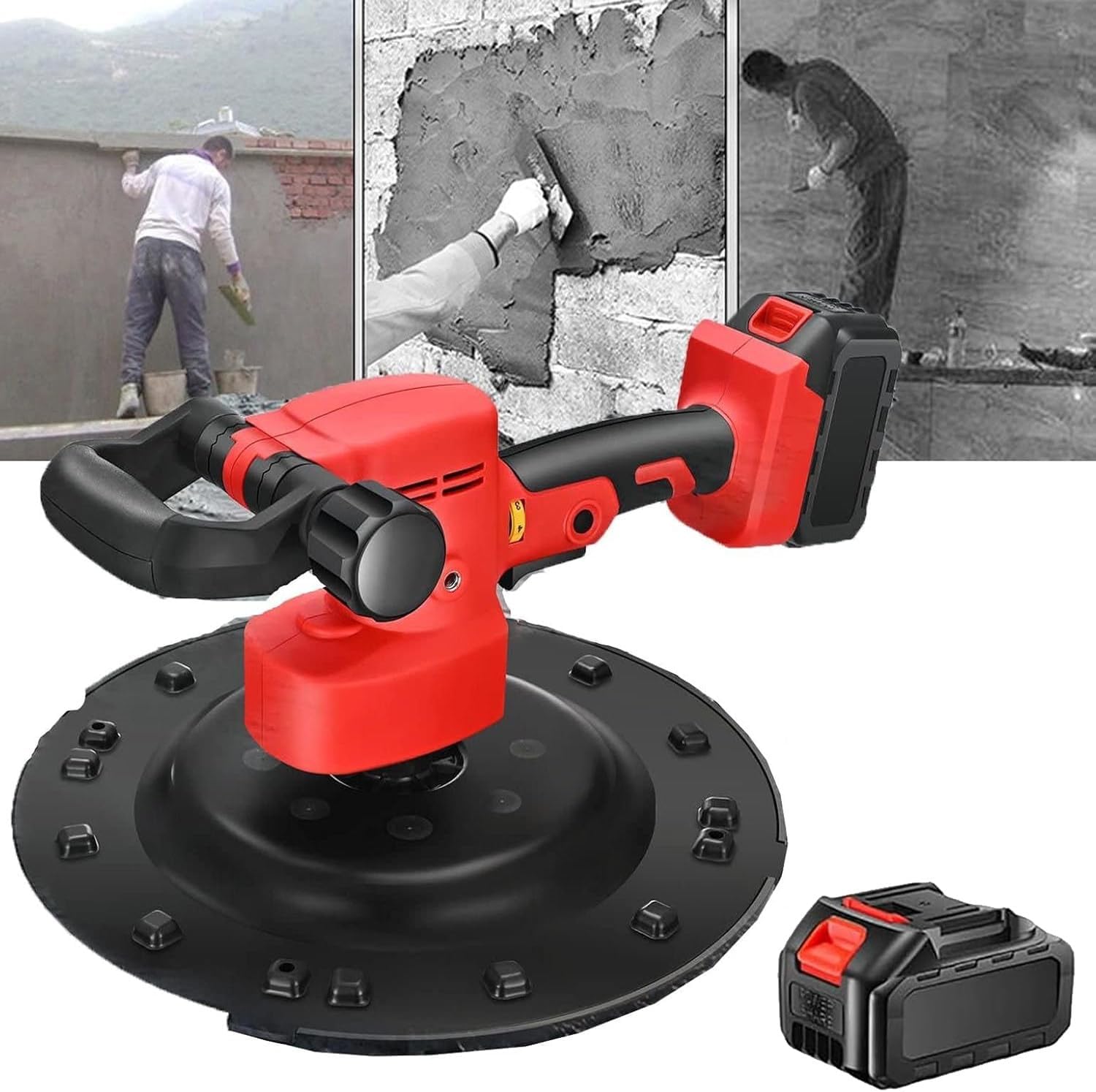 Electric Wall Smoothing Machine, 40-300RPM 1680W Cordless Wall Mortar Finishing Machine, Cement Surface Wall Plastering Machine, Extension Rod Optional,OnlyIronGrindingPads*30