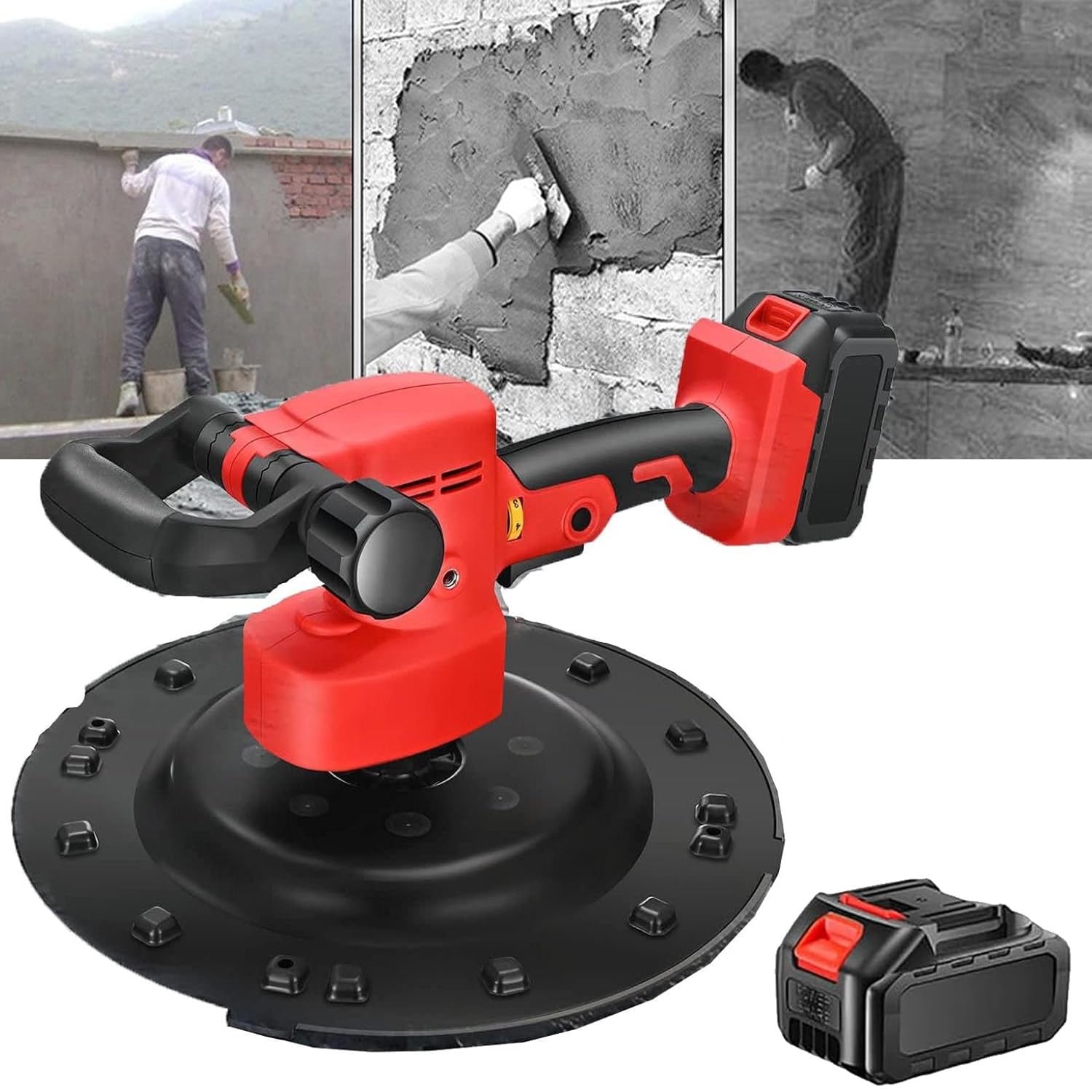 Lijadora De Pared Eléctrica De 1680 W, Pulidora, Llana De Hormigón, Enlucidora De Cemento, Llana Eléctrica para Mortero De Yeso Y Masilla,22500mABatteries*1-Standard