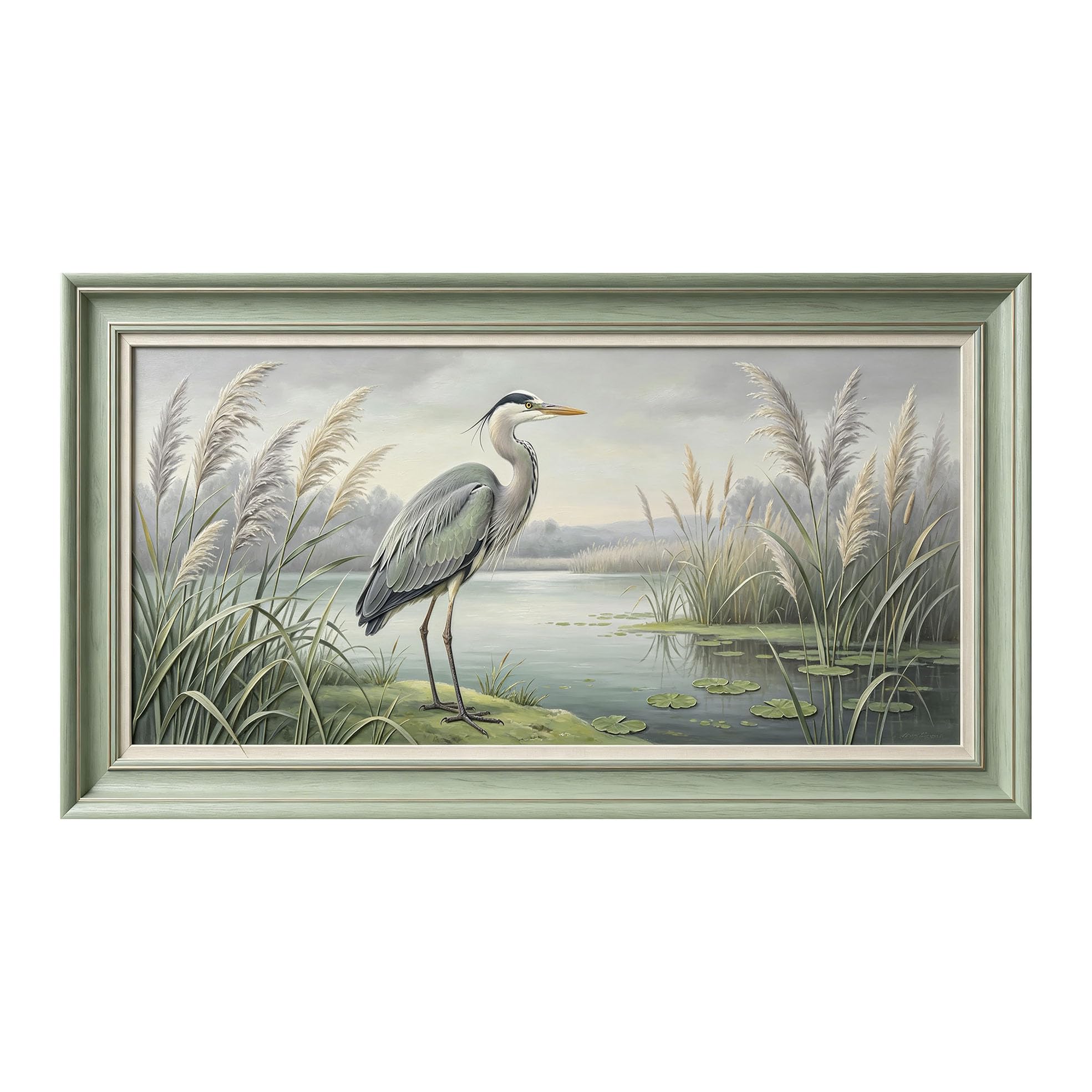 Yzpallescene 3D 3D Framed Wall Art 50cm×90cm Heron Lake Landscape Oil Painting Large Size SelfAdhesive Removable Wall Decor Prints Artwork for Living Room Bedroom Office
