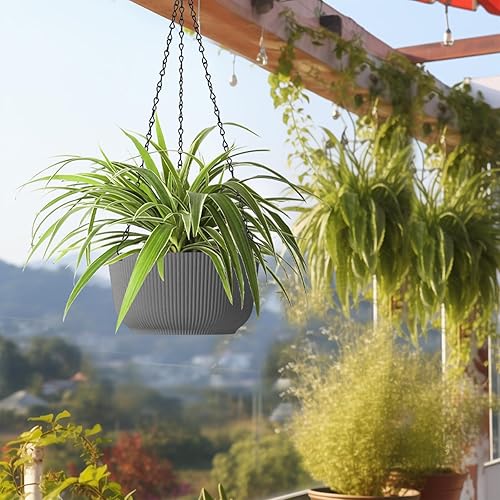 Miniatura 2 de T4U Macetas colgantes de 10 pulgadas para plantas de interior y exterior, paquete de 2, macetas colgantes de riego automático con orificio de