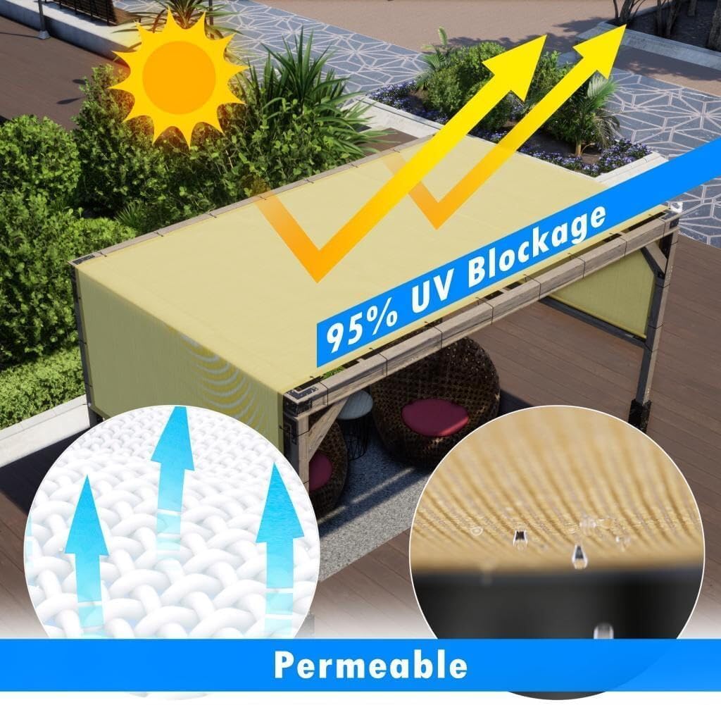 Amgo 8' W x 16' L Beige Pergola Canopy Replacement UPF50+ Top Cover, Commercial Grade 260GSM Sun Shade for Outdoor Patio, 95% UV Blockage, Stainless Steel Weighted Rods Included (We Make Custom Size)
