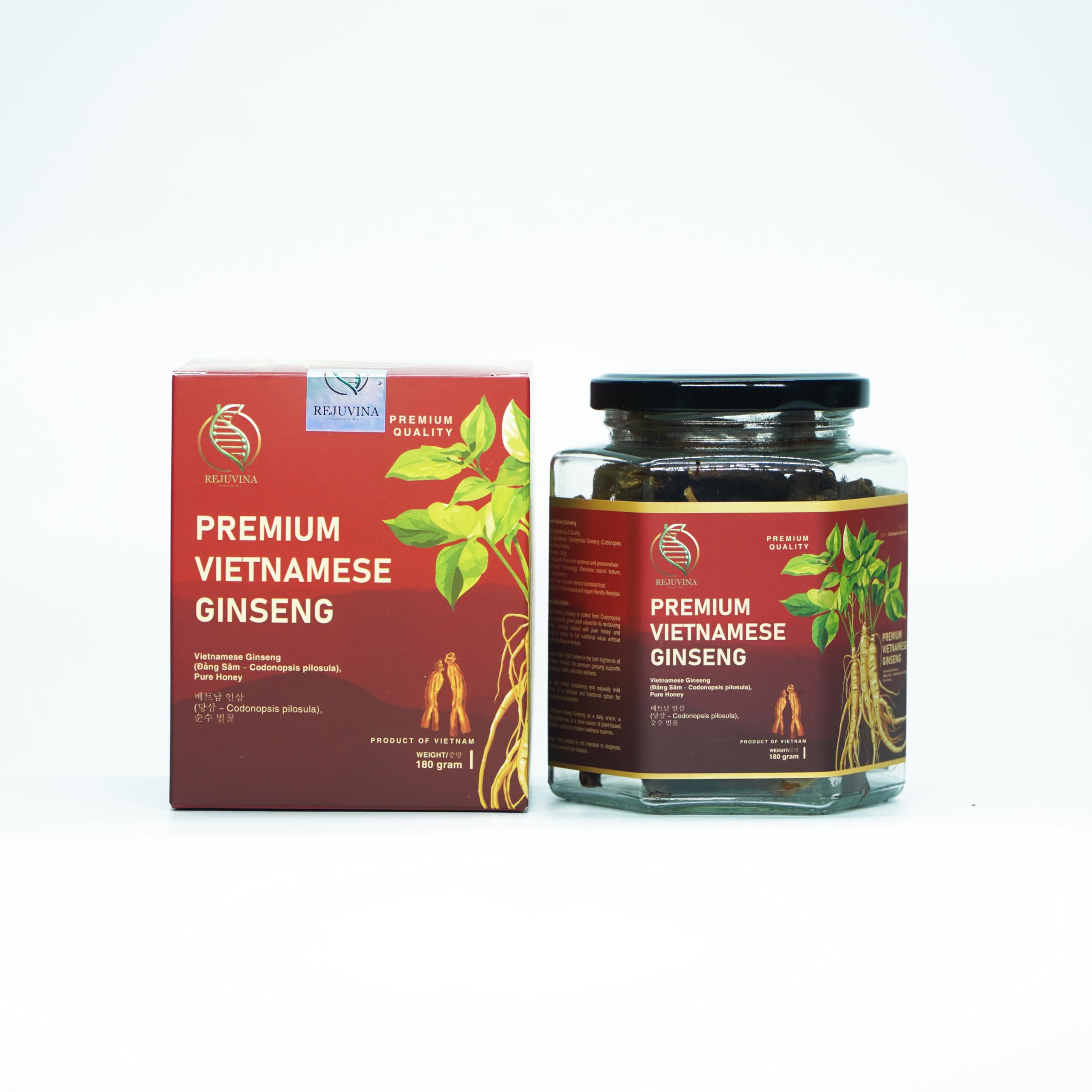 Rejuvina Suplemento fitoterápico de ginseng vietnamita com mel em fatias 180 g
