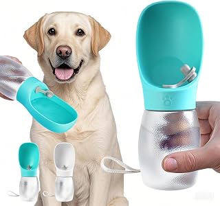 Kalimdor Leak-Proof Dog Water Bottle - 12oz Portable Puppy Dispenser with Big Trough & Water Recovery for Hiking, Travel, Walking