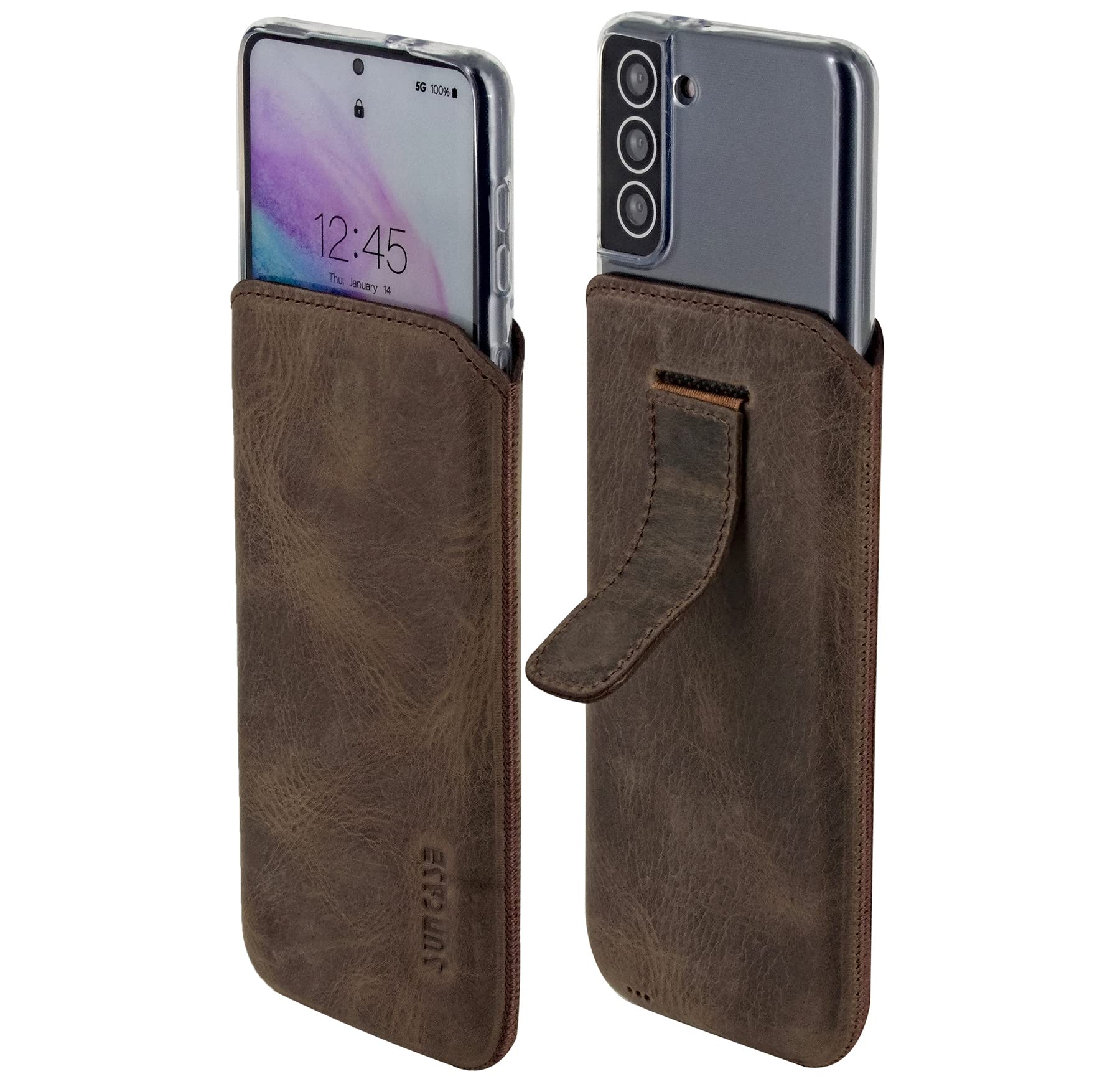 Suncase Etui Tasche kompatibel mit Samsung Galaxy S23 Plus 5G Hülle mit ZUSÄTZLICHER Case/Schale/Bumper Lasche mit Rückzugfunktion Handytasche Ledertasche Schutzhülle in antik-braun