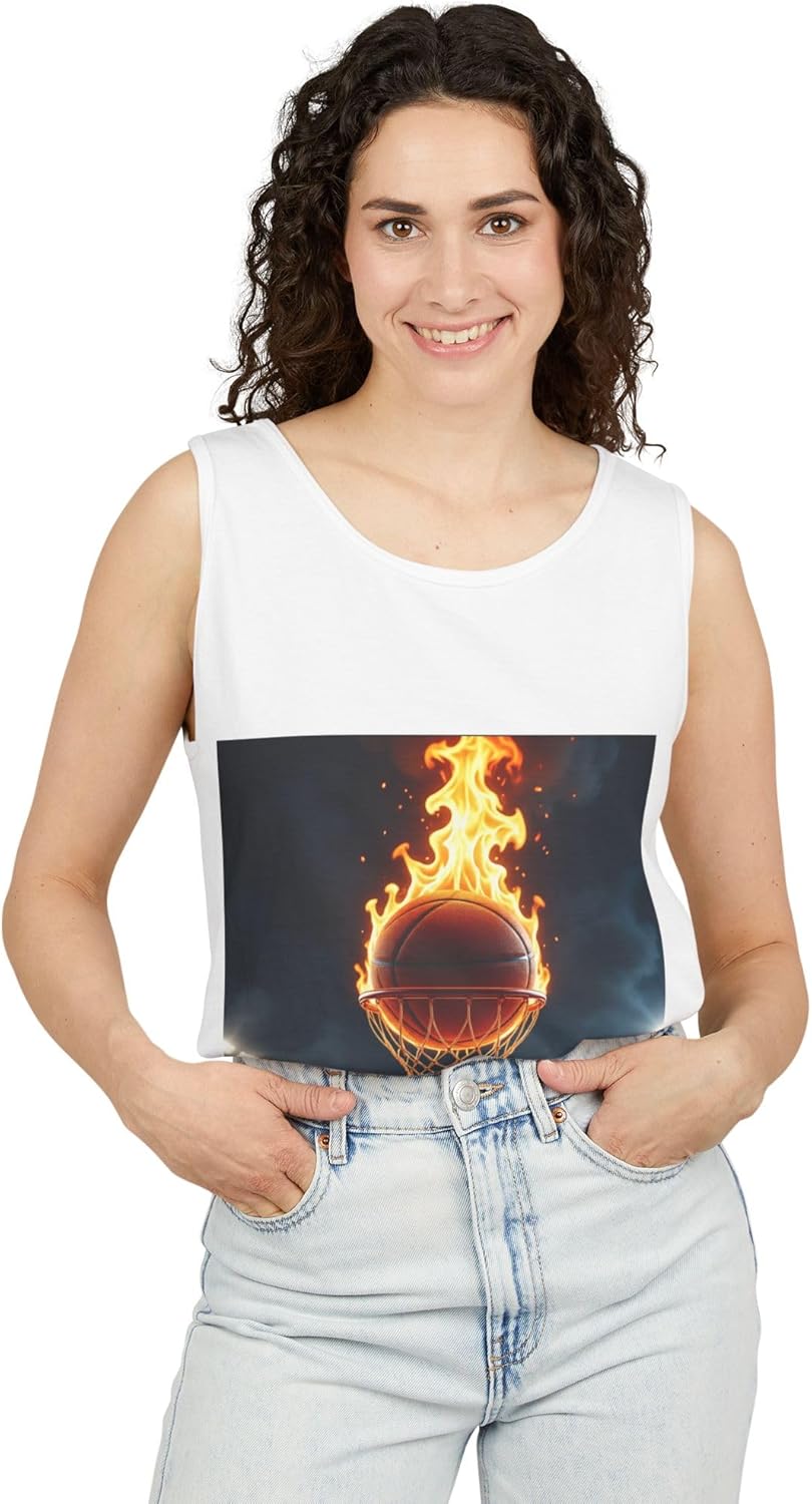 Basketball Flame Graphic Tank Top, Unisex Athletic Wear, Summer Sport Shirt, Gift for Sports Lovers, Beach Style Top