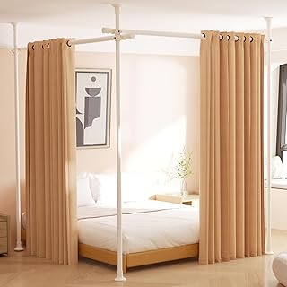 Room Divider, No Drilling Curtain Rod for Room Separation, 4-10ft (H) 28-114inch(W) Adjustable Heavy Duty Floor to Ceiling Tension Rod Wall Dividers Temporary Privacy Separator Window Rods White