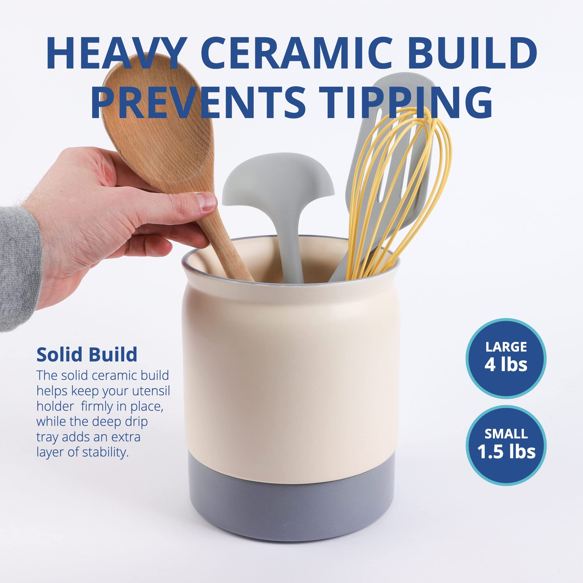 BLUE GINKGO Kitchen Utensil Holders Set of 2 Ceramic Utensil