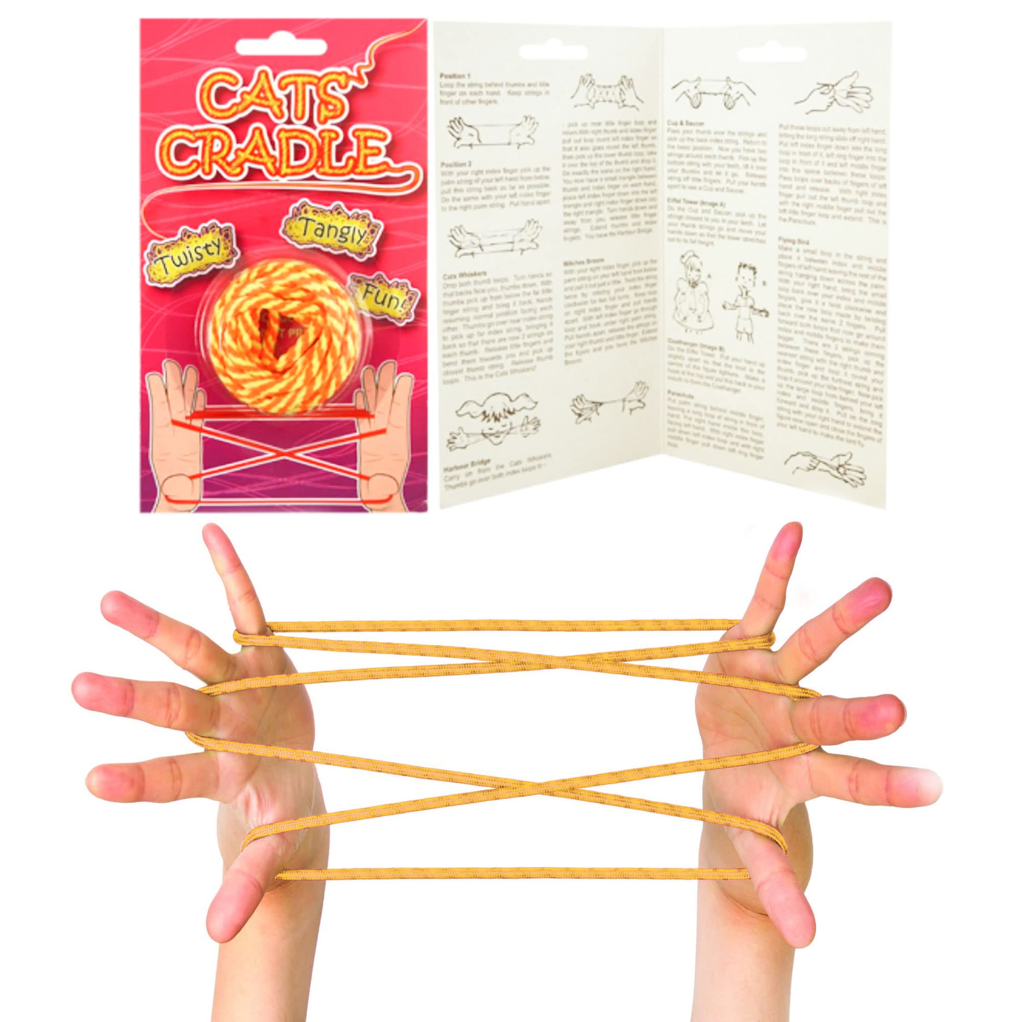 Cat's Cradle Retro String Game Age 3+ Neon Orange & Yellow, 1.6m Long, Includes Trick Manual, Boosts Motor Skills, Creativity