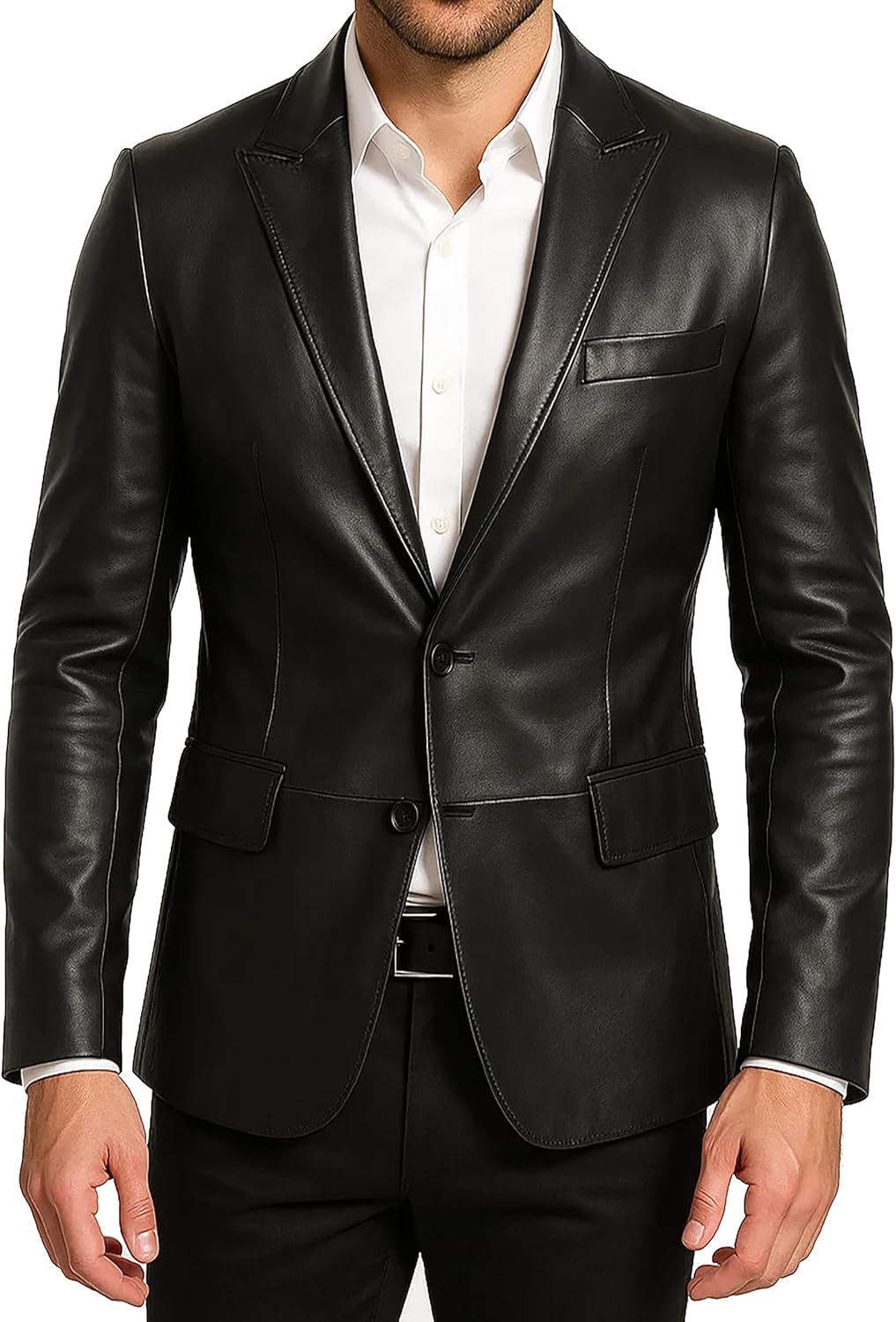 Mens Lambskin Leather Blazer Sports Jacket - Winter Dress Style Car Coat Black - Soft Genuine Leather Suit Jacket