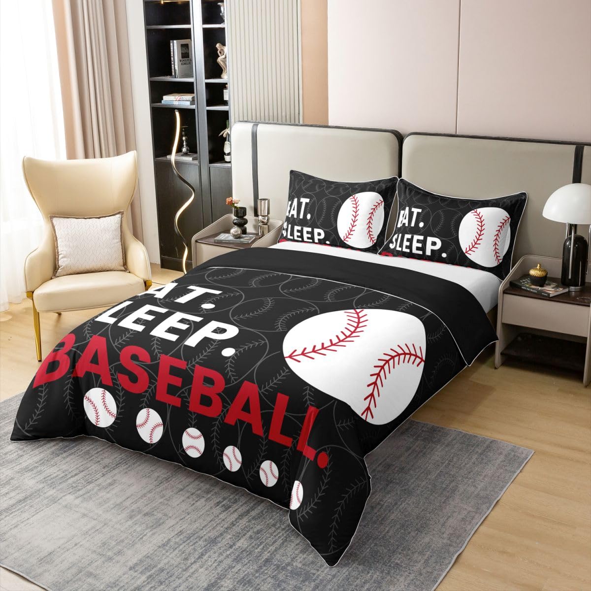 Homewish Dzieci Baseball Gry Softball Motyw Pościel Pojedyncza Czarna Szara Bawełniana Poszwa Na Kołdrę Zestaw Sport Gry Wzór Kołdra Poszwa Mężczyźni Nastolatki Ciepłe Miękkie Zestawy Pościeli