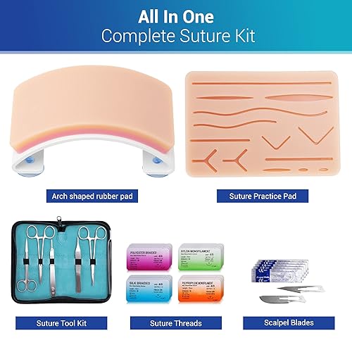 Miniatura 8 de Kit avanzado de práctica de sutura Alcedo para estudiantes de medicina y veterinaria, juego completo (33 piezas) incluye almohadillas de heridas