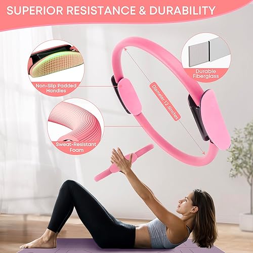 Miniatura 3 de Kit de pilates  Juego de 13 piezas de equipo de entrenamiento en casa, incluye anillo de pilates, pelota de yoga, bandas de resistencia, correa de