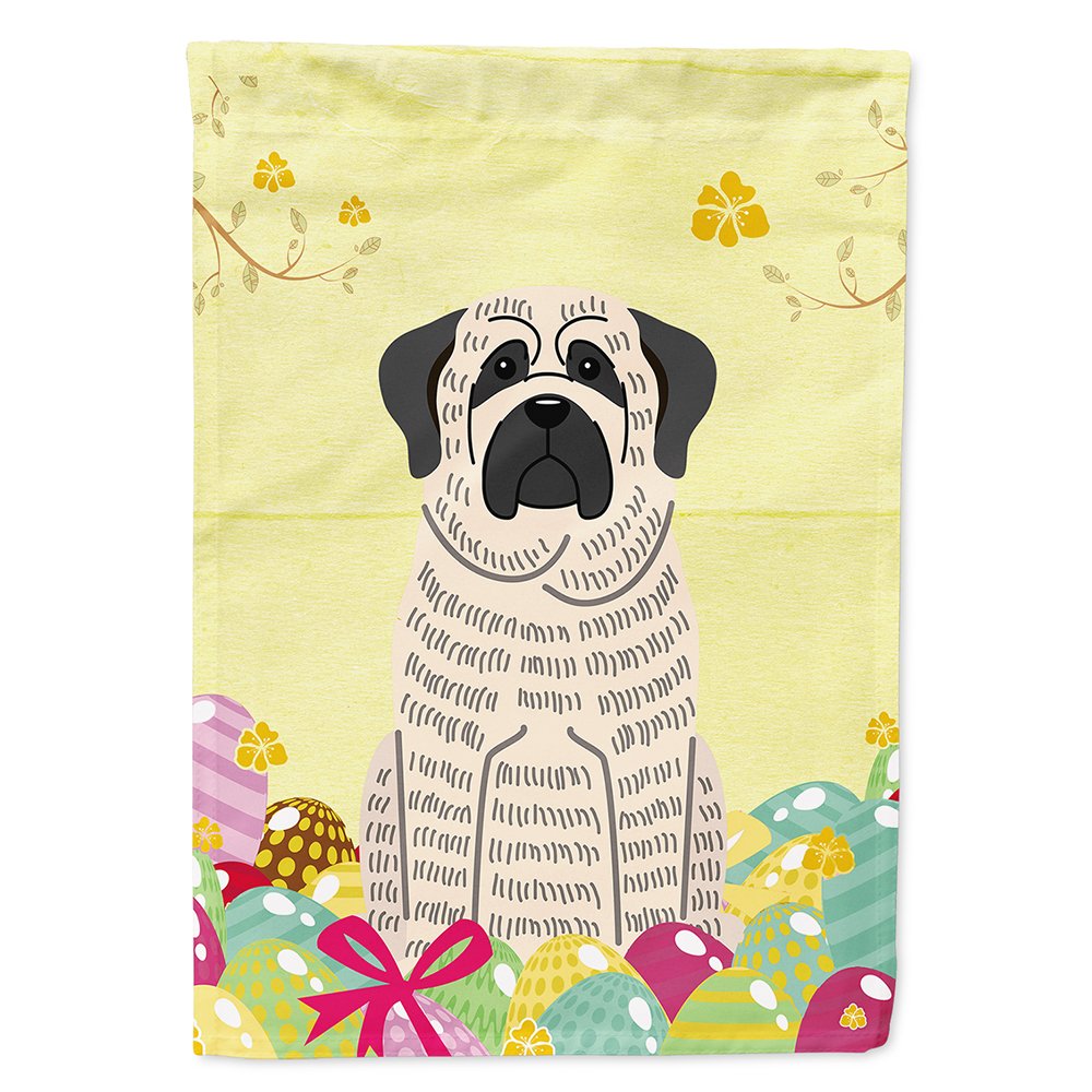 Drapeau Mastiff bringé blanc et œufs de Pâques pour décorer le jardin