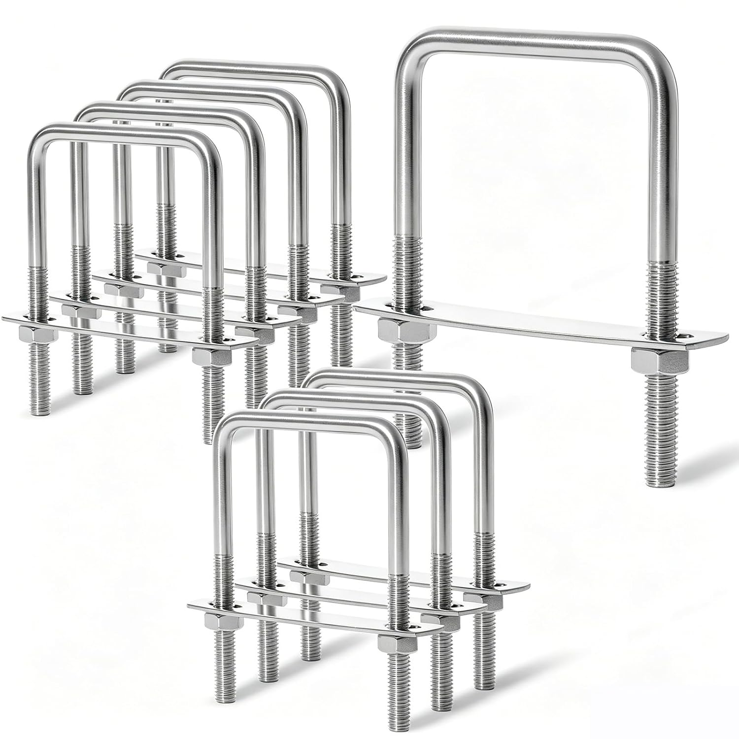Square U-Bolts M8 x 2-3/8" x 3-7/8", 8 Pack 304 Stainless Steel