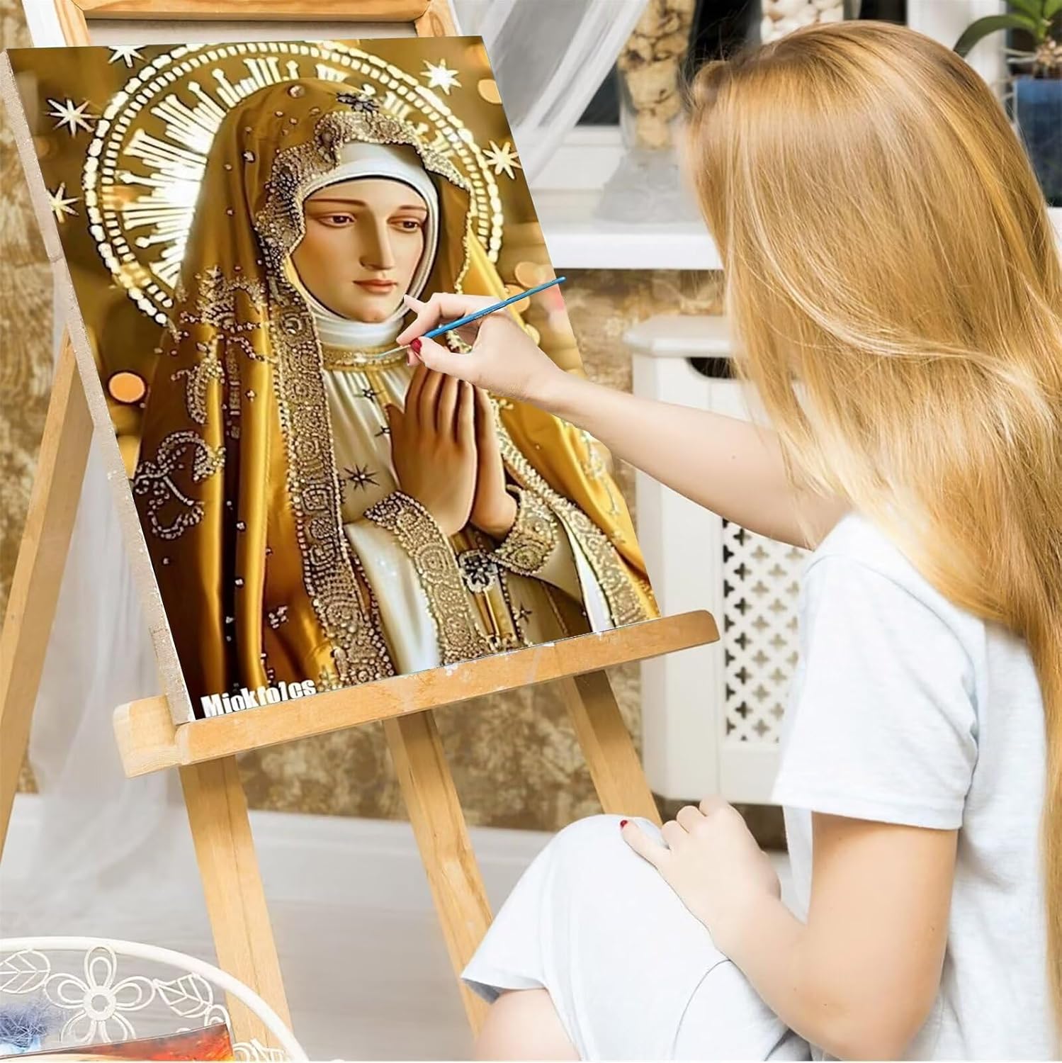 Paint by Number Kits for Adults Beginners, Easy Acrylic Simple Mary Adult Paint by Number Kits, DIY Watercolor Radiant Paint by Numbers Kits on Canvas for Home Wall Decor 12x16 Inch (Include Framed)