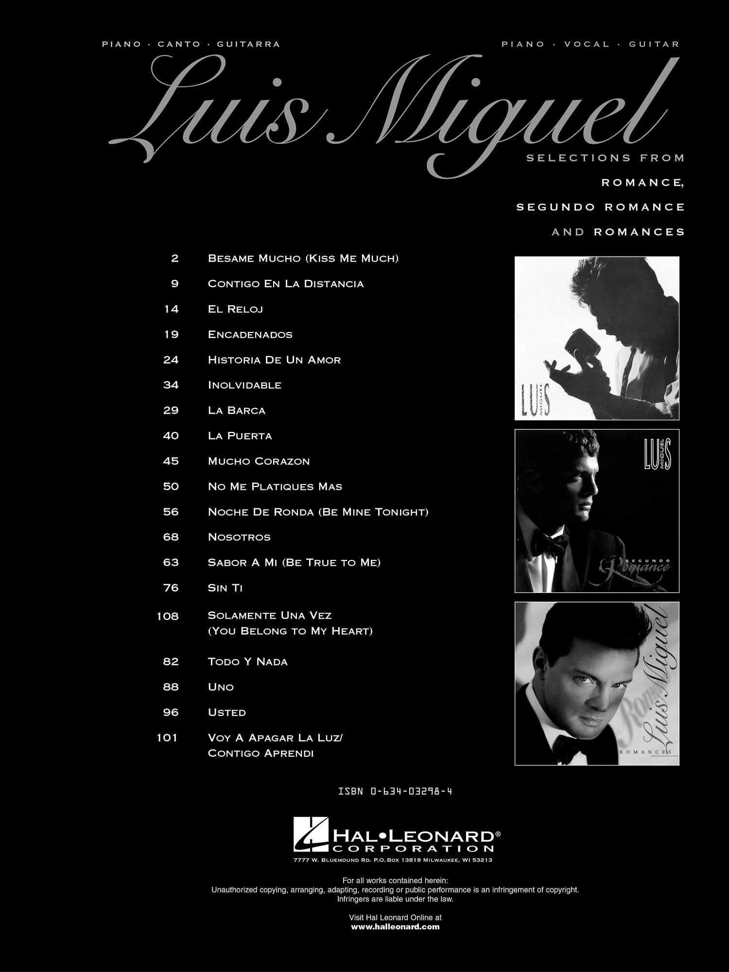Luis miguel piano, voix, guitare: Selections from Romance, Segundo Romance, and Romances