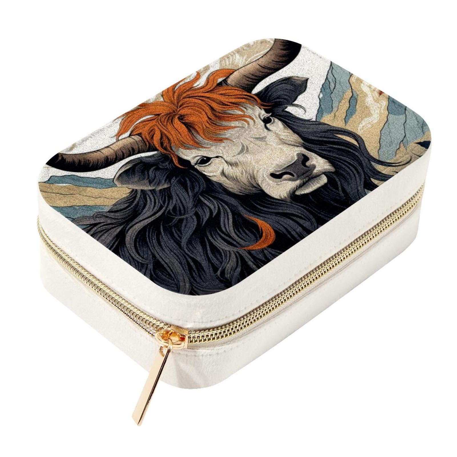 Boîte à bijoux de voyage avec motif yak et double couche pour vos déplacements professionnels