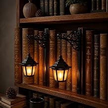 Library Lantern-Decorative Bookshelf Lighting, Mini Bookshelf Lamp Slides Between Books, Warm LED Nook Light & Bookshelf Lamp, Shelf Decor Gift for Book LoversClassic Lantern, 2 PCS
