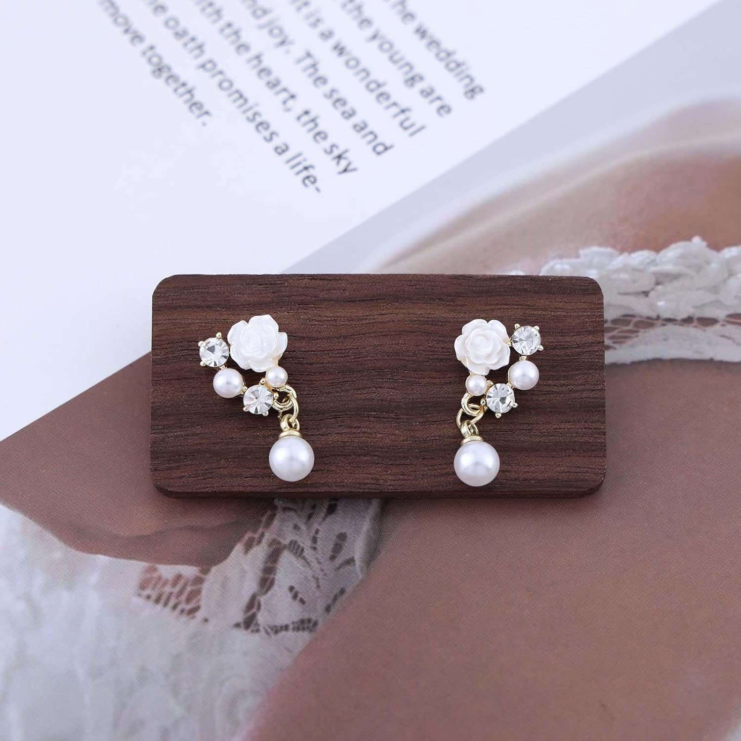 Bohemian Camellia Pearl Dangle Earrings Gold Crystal Cz Pearl Drop Earrings White Camellia Flower Stud Earrings Enamel Camellia Pearl Earrings Jewelry for Women - Image 6