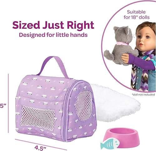 Vista 4 de Adora Yaxa Exclusive Amazing Pets - Mascota de felpa suave y tierna, incluye felpa de gato gris, portador, cama blanca con cuello rosa, cuenco