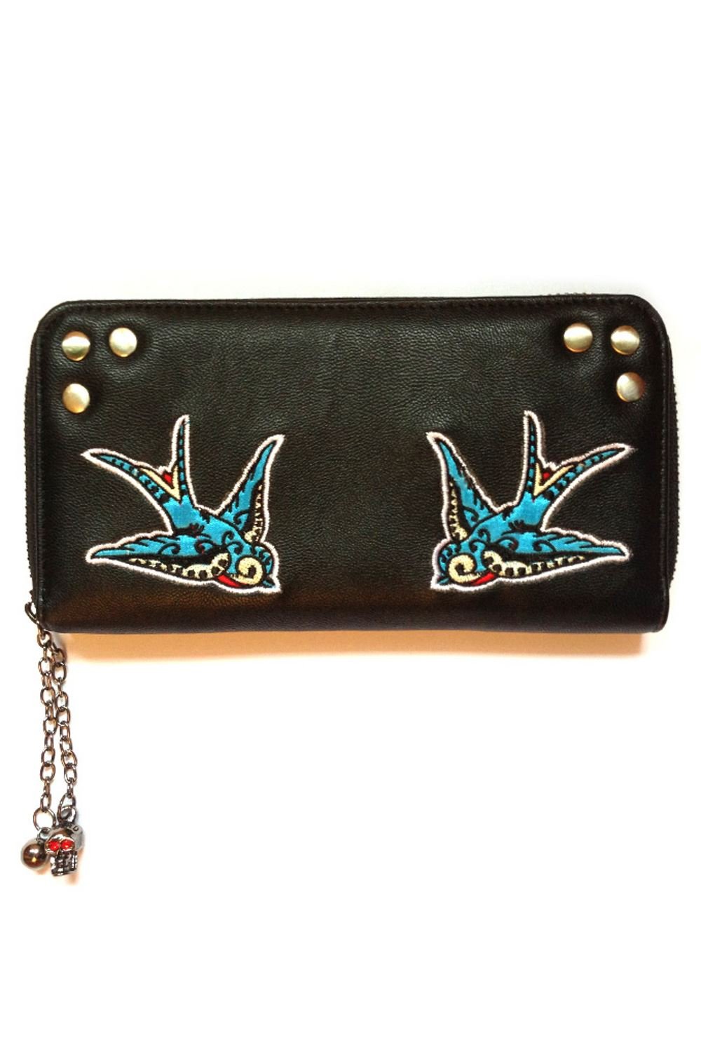 BANNED Clothing Black Wallet Purse BLUE SWALLOWS Tattoo Rockabilly 50s Gift