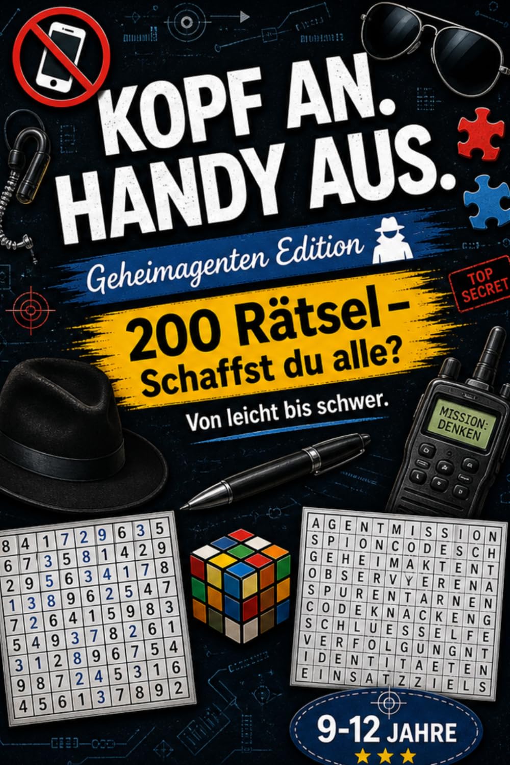Kopf an. Handy aus. Geheimagenten Edition mit 200 Rätseln: Das spannende Geschenk-Rätselbuch für clevere Kinder und junge Teenager (9–12 Jahre)