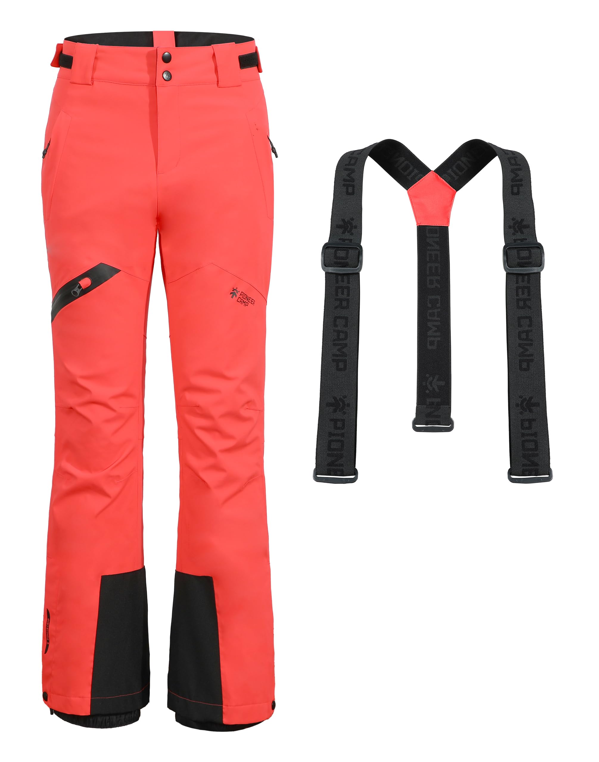 Pioneer Camp Pantaloni da Sci da Donna Cuciture Nastrate Impermeabili Ghette da Neve Integrate Ginocchio Articolato Bretelle Staccabili Regolabili Pantaloni Softshell Invernali da Esterno