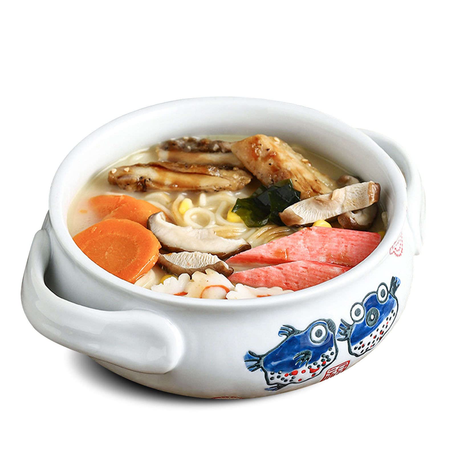 Cuenco para ensalada, cuencos para sopa, cuenco de cerámica con asa, cuenco de ramen de cerámica, cuencos Pho grandes, cuenco de sopa apto para microondas, cuenco de fideos Udon-conejo-23x20x7cm, 80