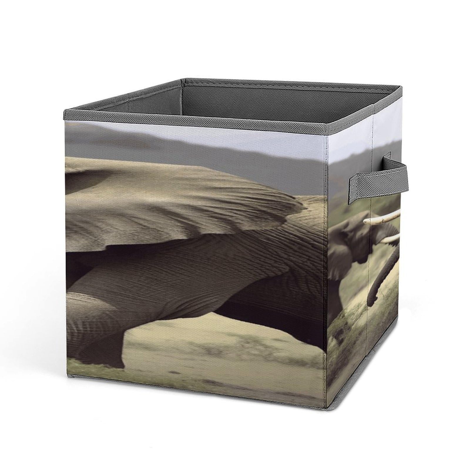 Fodpand Style Elephants Animals Storage Cubes Foldable Decorative Fabric, Storage Bins Baskets With Handles, Closet Organizers And Storage For Home, Office,Closet, Clothes
