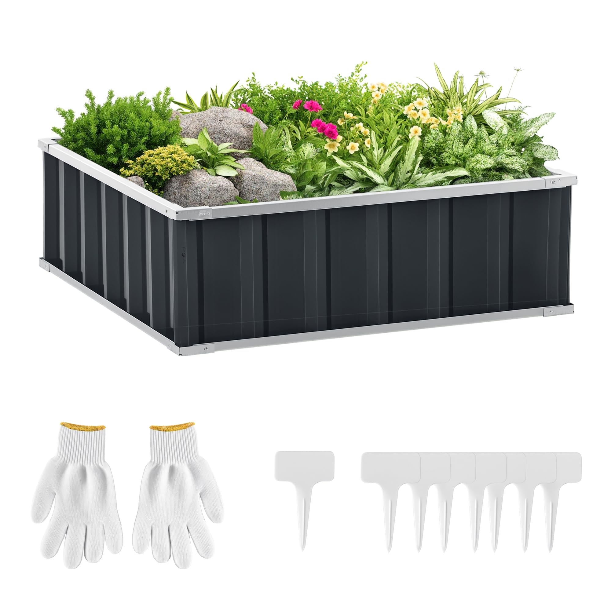 Lit pour potager relevé Outsunny en acier avec fond ouvert pour légumes et fleurs 90x90x30cm