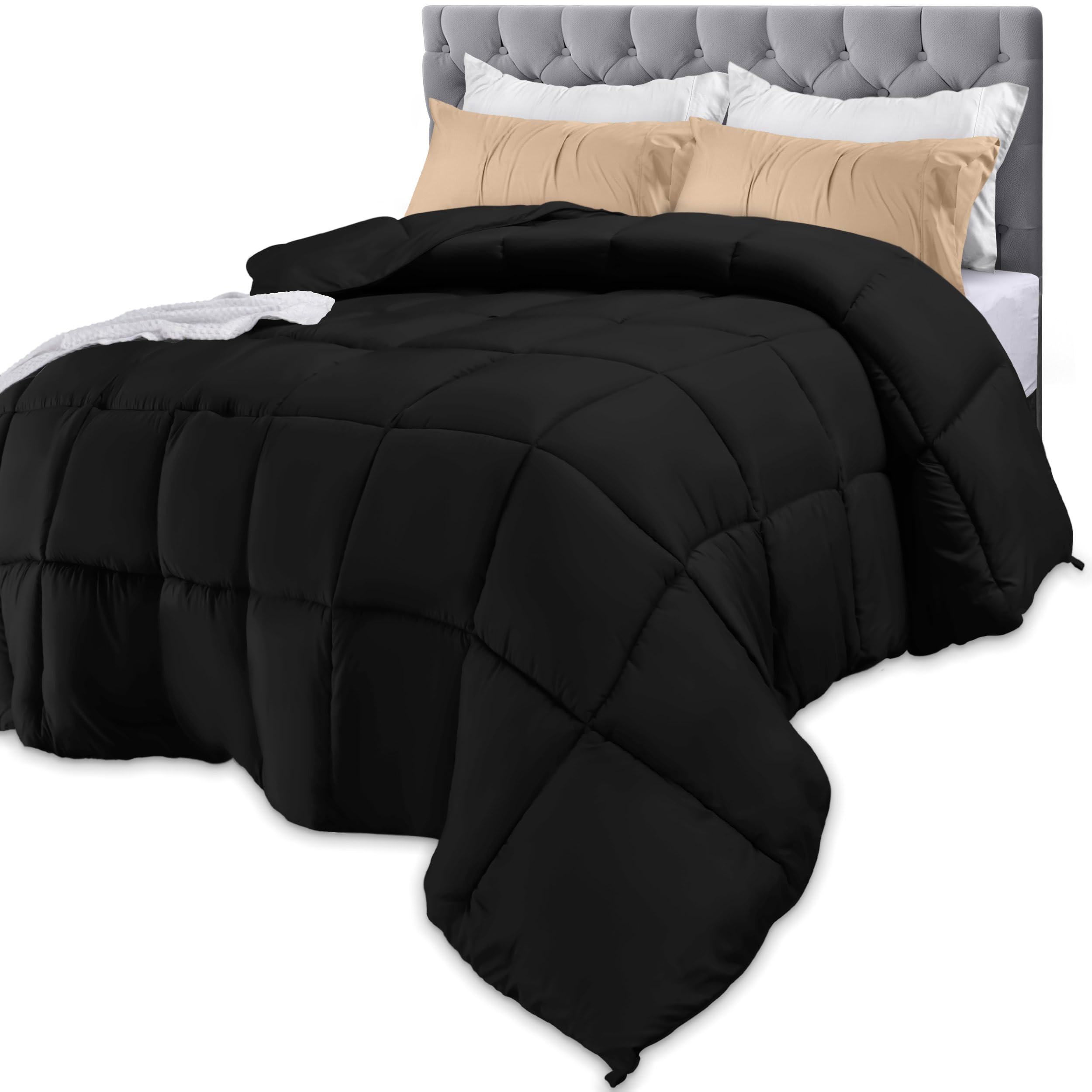 Utopia Bedding Comforters Queen Size, All Season Duvet Insert, Down Alternative Box Stitched Bed Comforter with Corner Tabs, Machine Washable (Black)