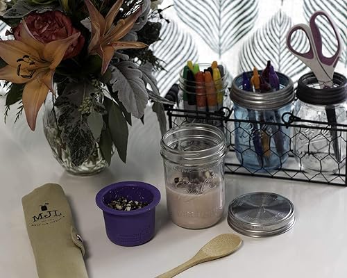 Miniatura 9 de Taza divisora de Mason Jar Lifestyle - Para ensaladas, salsas y aperitivos. Contenedor de almuerzo Bento sin plástico (gris carbón, boca normal)