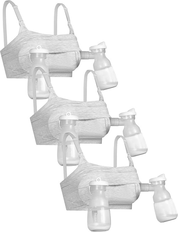 GXXGE 3Pack Hands Free Pumping Bra, Adjustable Pumping & Nursing Bra with EasyClip for All Breast Pumps Cotton Sleep Bra