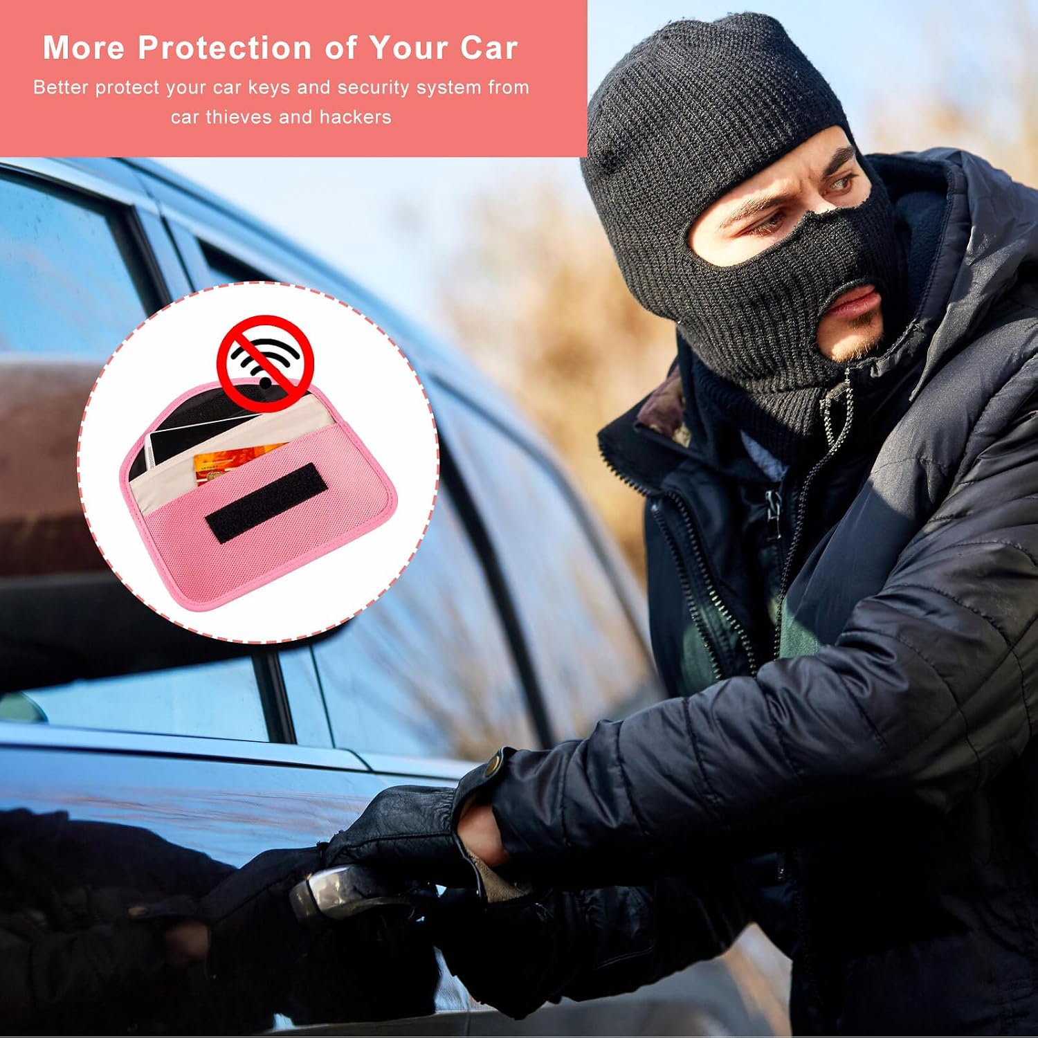 2PCS Faraday Bags for Phone and Car Keys, RFID Signal Blocking Key Pouch for Anti-Theft Protection, Waterproof Keyless Entry Blocker Cell Phone Privacy Protector, Car Accessories (Pink)