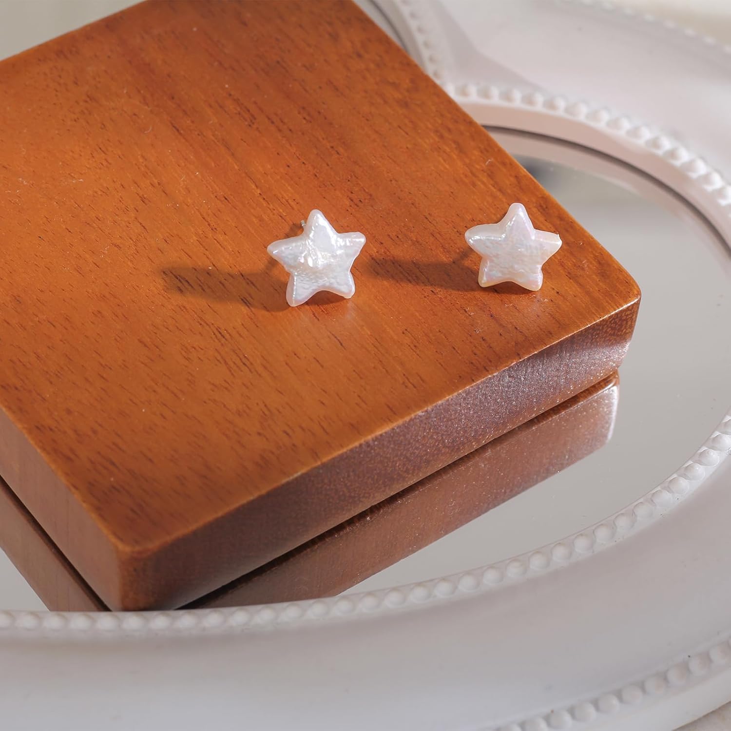 Natural Freshwater Pearl Stud Earrings for Women, Dainty Star/Lover Hear Charm Pendant Baroque Pearl Ear Jewelry Studs, Minimalist Gold Pearl Earrings Eardrop for Mom Lover Her - Image 6