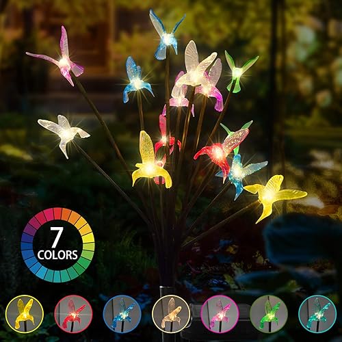 Miniatura 4 de Luces solares de jardín, 7 luces solares de colibrí que cambian de color, luces solares de jardín exterior, luces solares para exteriores,