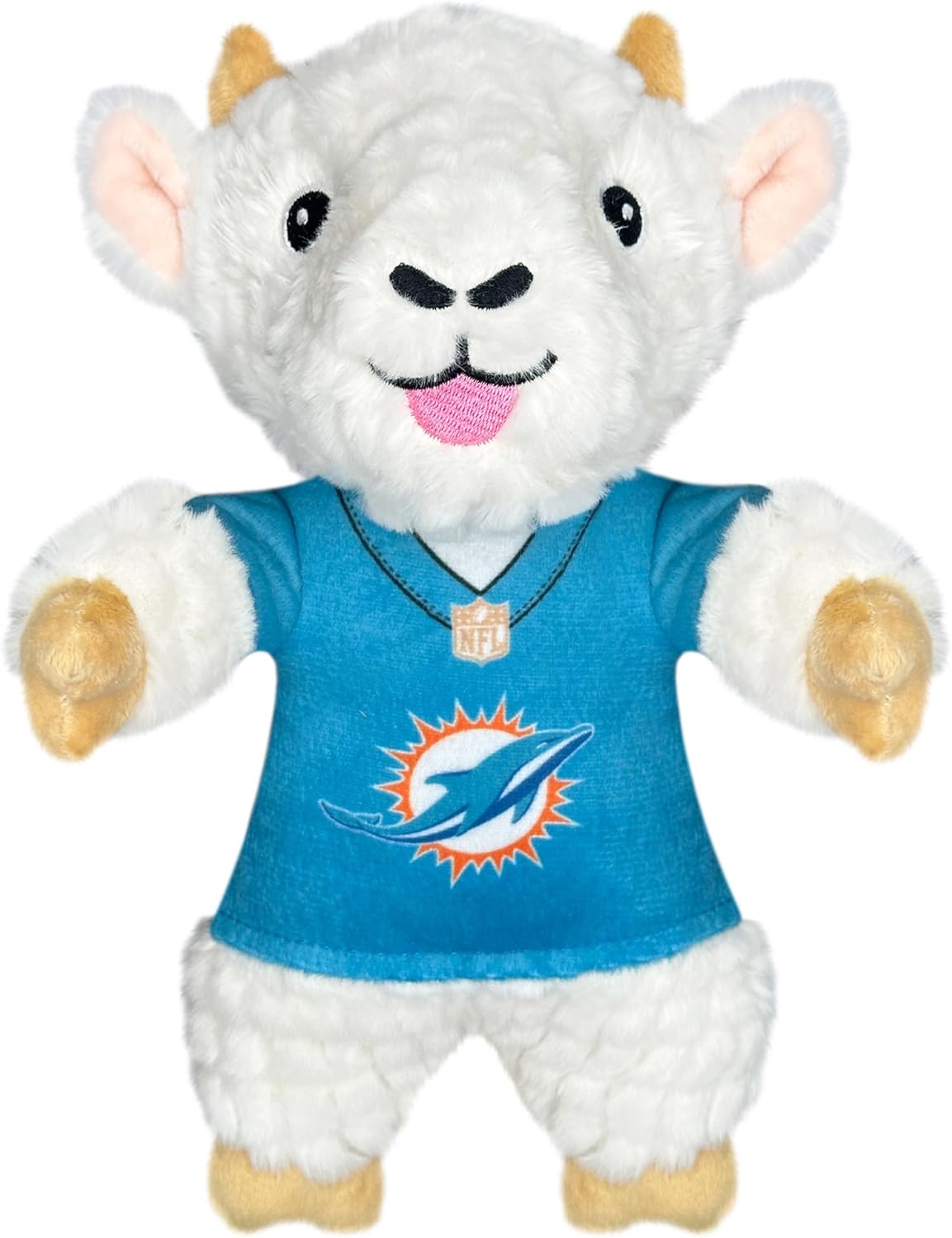 Pets First NFL Miami Dolphins Goat Plush Toy for Dogs and Cats with Squeaker, Wearing a Team Jersey! Fun & Sporty Goat Shaped Dog Chew Toy, Interactive Pet Toy