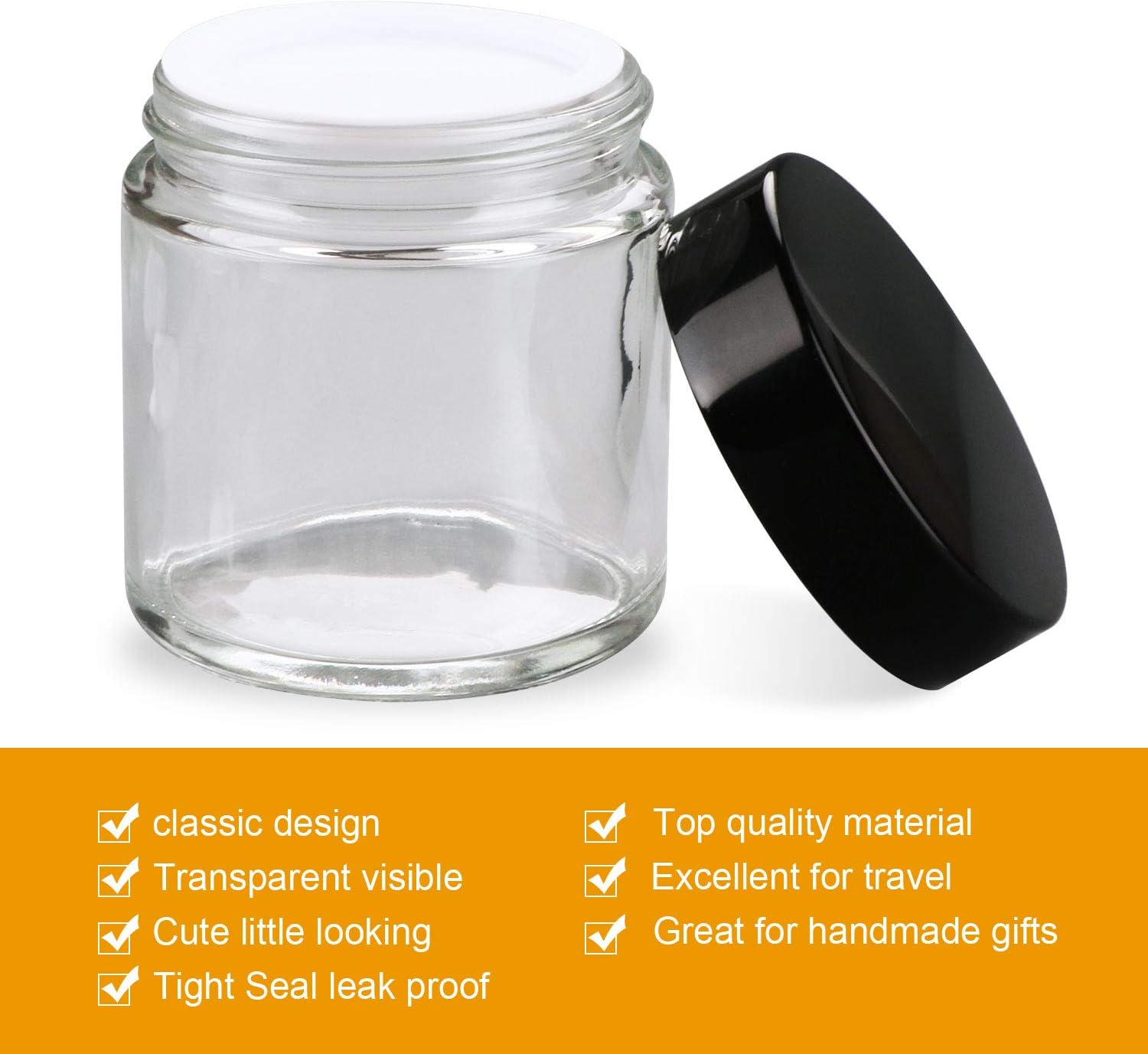 12Pack of 4 oz Clear Round Glass Jars, with Inner Liners and black Lids,Empty Cosmetic Containers,Cream jars